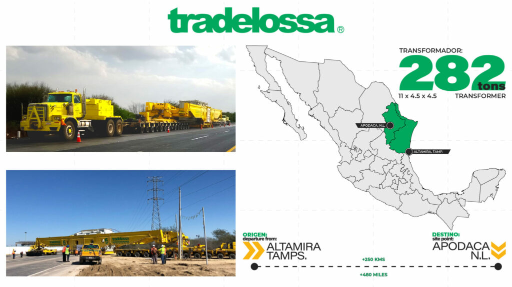 282-TON TRANSFORMER TRANSPORTED ACROSS THE NORTH OF MEXICO BY TRADELOSSA